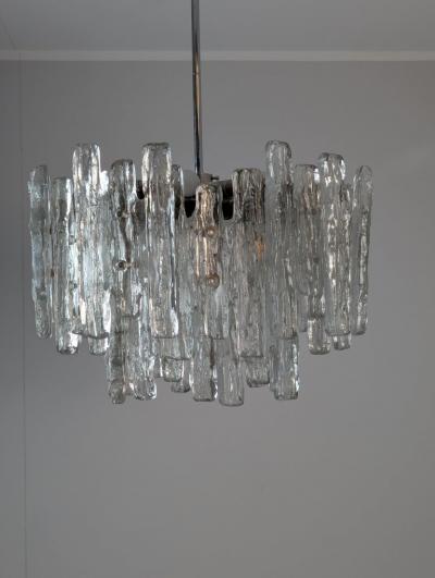  J T Kalmar Kalmar Lighting Large JT Kalmar Ice Pendant in Frosted Glass and Chrome Austria 1960s