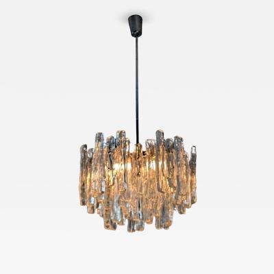  J T Kalmar Kalmar Lighting Large JT Kalmar Ice Pendant in Frosted Glass and Chrome Austria 1960s