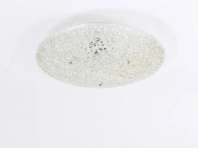  J T Kalmar Kalmar Lighting Large Round J T Kalmar Mid Century Textured Glass Flush Mount Austria 1960s