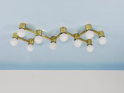  J T Kalmar Kalmar Lighting Large Sciolari Style ZigZag Brass Ceiling Lamp Wall Light Austria 1970s