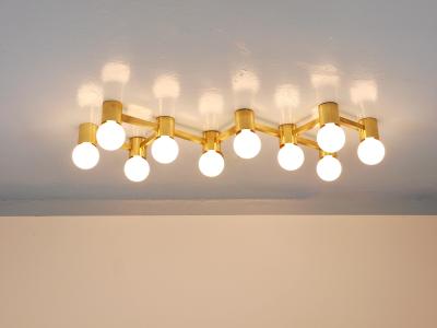  J T Kalmar Kalmar Lighting Large Sciolari Style ZigZag Brass Ceiling Lamp Wall Light Austria 1970s