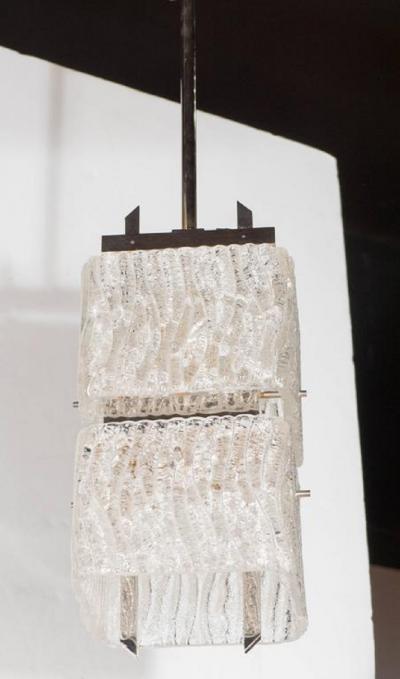  J T Kalmar Kalmar Lighting Mid Century Two Tier Textured Glass Pendant with Chrome Fittings by Kalmar