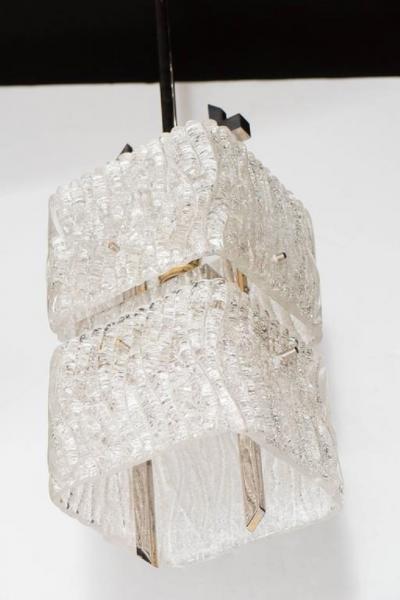  J T Kalmar Kalmar Lighting Mid Century Two Tier Textured Glass Pendant with Chrome Fittings by Kalmar