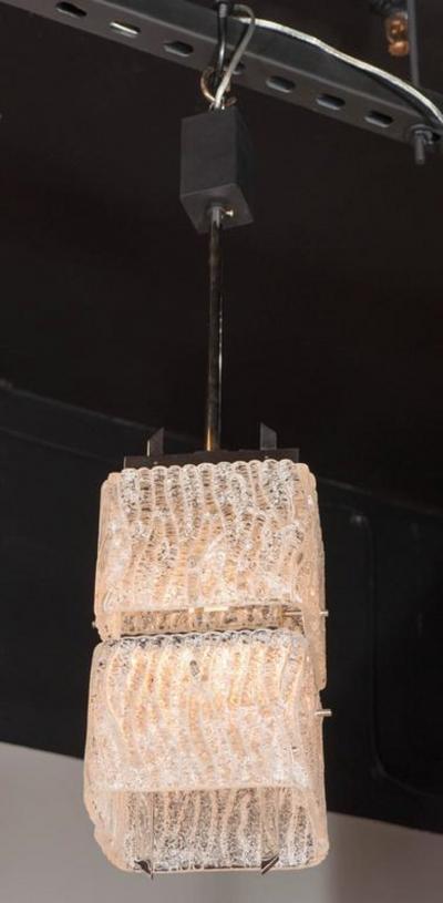  J T Kalmar Kalmar Lighting Mid Century Two Tier Textured Glass Pendant with Chrome Fittings by Kalmar