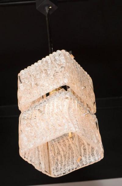  J T Kalmar Kalmar Lighting Mid Century Two Tier Textured Glass Pendant with Chrome Fittings by Kalmar