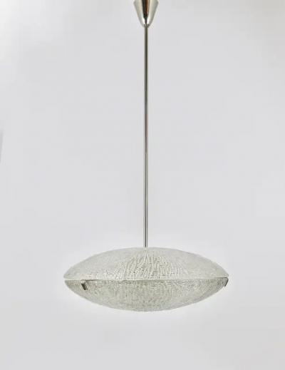  J T Kalmar Kalmar Lighting Midcentury Kalmar Discus Textured Glass Nickel Chandelier Austria 1950s