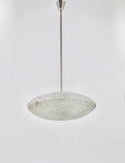 J T Kalmar Kalmar Lighting Midcentury Kalmar Discus Textured Glass Nickel Chandelier Austria 1950s