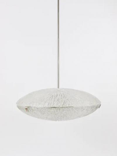  J T Kalmar Kalmar Lighting Midcentury Kalmar Discus Textured Glass Nickel Chandelier Austria 1950s