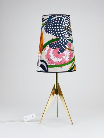 J T Kalmar Kalmar Lighting Missoni x Kalmar Vienna Adjustable Brass Tripod Table Side Lamp Austria 1950s