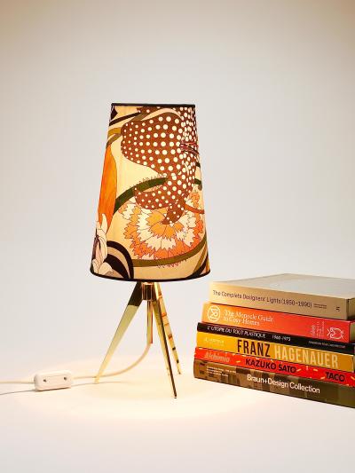 J T Kalmar Kalmar Lighting Missoni x Kalmar Vienna Adjustable Brass Tripod Table Side Lamp Austria 1950s
