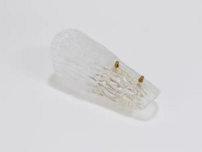  J T Kalmar Kalmar Lighting One Kalmar Midcentury Brass Textured Glass Scone Wall Light Austria 1950s