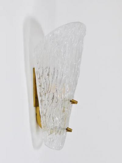  J T Kalmar Kalmar Lighting One Kalmar Midcentury Brass Textured Glass Scone Wall Light Austria 1950s