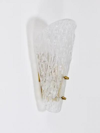  J T Kalmar Kalmar Lighting One Kalmar Midcentury Brass Textured Glass Scone Wall Light Austria 1950s