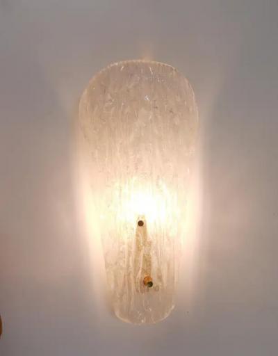  J T Kalmar Kalmar Lighting One Kalmar Midcentury Brass Textured Glass Scone Wall Light Austria 1950s