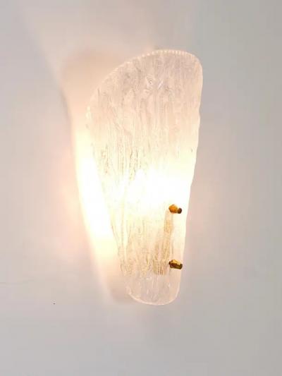  J T Kalmar Kalmar Lighting One Kalmar Midcentury Brass Textured Glass Scone Wall Light Austria 1950s