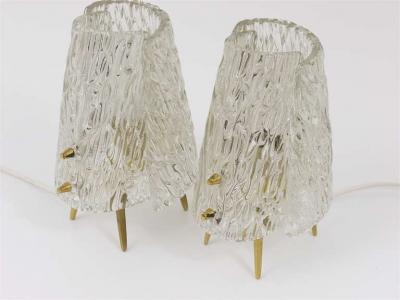  J T Kalmar Kalmar Lighting Pair J T Kalmar Brass Textured Glass Mid Century Table Lamps Austria 1950s
