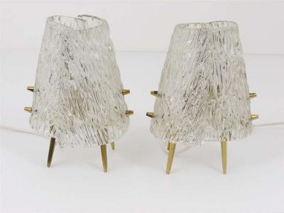  J T Kalmar Kalmar Lighting Pair J T Kalmar Brass Textured Glass Mid Century Table Lamps Austria 1950s