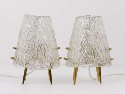  J T Kalmar Kalmar Lighting Pair J T Kalmar Brass Textured Glass Mid Century Table Lamps Austria 1950s