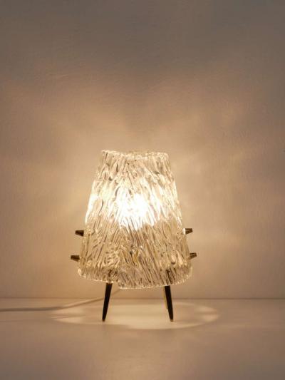  J T Kalmar Kalmar Lighting Pair J T Kalmar Brass Textured Glass Mid Century Table Lamps Austria 1950s