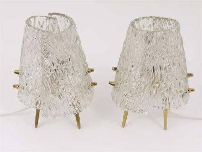  J T Kalmar Kalmar Lighting Pair J T Kalmar Brass Textured Glass Mid Century Table Lamps Austria 1950s