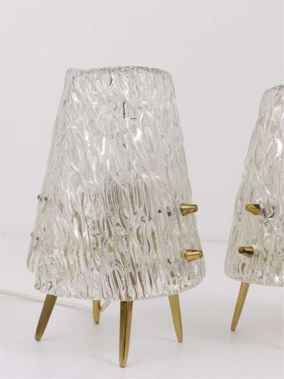  J T Kalmar Kalmar Lighting Pair J T Kalmar Brass Textured Glass Mid Century Table Lamps Austria 1950s