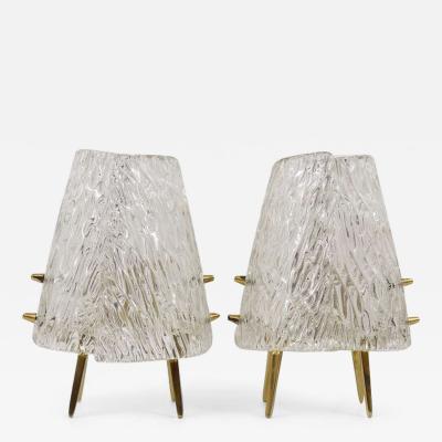  J T Kalmar Kalmar Lighting Pair J T Kalmar Brass Textured Glass Mid Century Table Lamps Austria 1950s