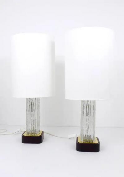 J T Kalmar Kalmar Lighting Pair Large J T Kalmar Ice Glass Table Lamps Frankenberg w Illuminated Base