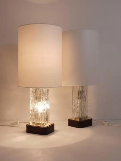 J T Kalmar Kalmar Lighting Pair Large J T Kalmar Ice Glass Table Lamps Frankenberg w Illuminated Base