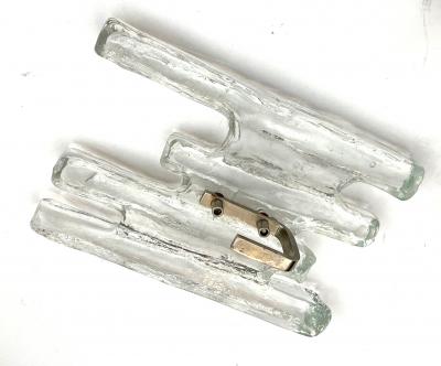  J T Kalmar Kalmar Lighting Pair of Austrian 1960s Clear Glass Ice Block Wall Sconces by J T Kalmar