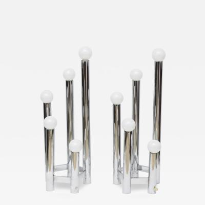  J T Kalmar Kalmar Lighting Pair of Austrian Modern Polished Chrome Five Light Table Lamps Kalmar