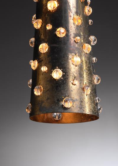  J T Kalmar Kalmar Lighting Pair of Kalmar copper and crystal pendants