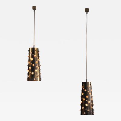  J T Kalmar Kalmar Lighting Pair of Kalmar copper and crystal pendants