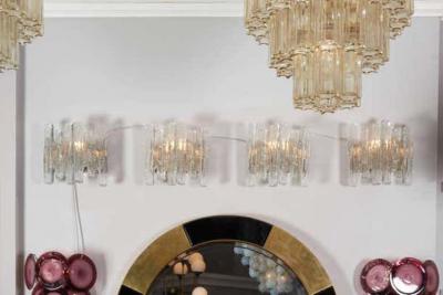  J T Kalmar Kalmar Lighting Pair of Vintage Kalmar Ice Glass Sconces