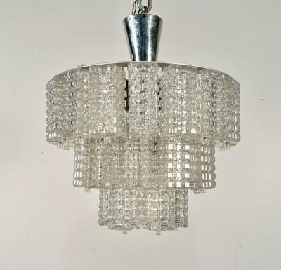  J T Kalmar Kalmar Lighting Small Austrian Mid Century Modern Chandelier Pendant by Kalmar Three Tier
