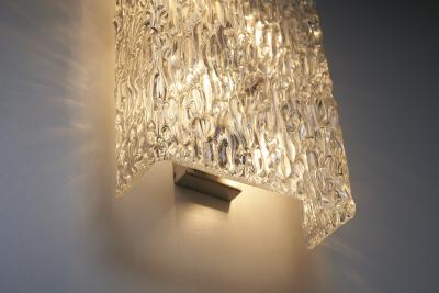  J T Kalmar Kalmar Lighting Textured Ice Glass Wall Sconce 1960s