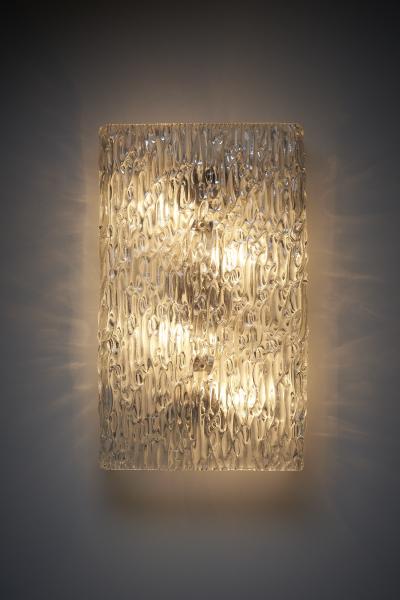  J T Kalmar Kalmar Lighting Textured Ice Glass Wall Sconce 1960s