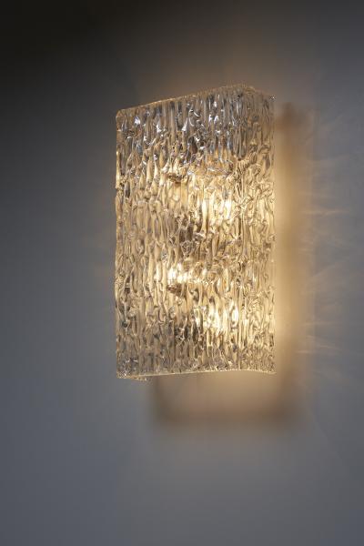  J T Kalmar Kalmar Lighting Textured Ice Glass Wall Sconce 1960s