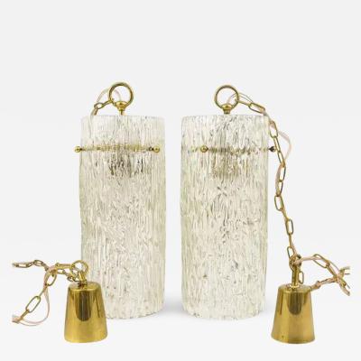  J T Kalmar Kalmar Lighting Two J T Kalmar Vienna Midcentury Glass Tube Brass Pendant Lamps Austria 1950s