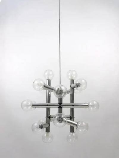  J T Kalmar Kalmar Lighting Up of 3 Identical J T Kalmar Atomic Ceiling Lamps Chandeliers Austria 1960s