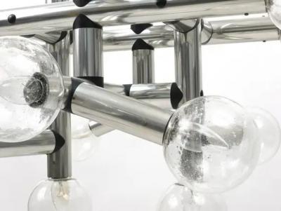  J T Kalmar Kalmar Lighting Up of 3 Identical J T Kalmar Atomic Ceiling Lamps Chandeliers Austria 1960s