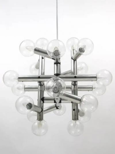  J T Kalmar Kalmar Lighting Up of 3 Identical J T Kalmar Atomic Ceiling Lamps Chandeliers Austria 1960s