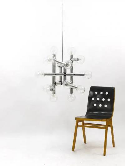  J T Kalmar Kalmar Lighting Up of 3 Identical J T Kalmar Atomic Ceiling Lamps Chandeliers Austria 1960s