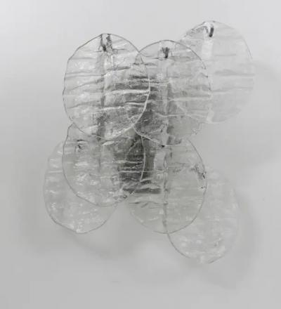  J T Kalmar Kalmar Lighting Up to Three J T Kalmar Blatt Ice Glass Disc Sconces Wall Lights Austria 1960s