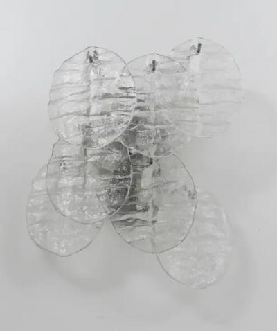  J T Kalmar Kalmar Lighting Up to Three J T Kalmar Blatt Ice Glass Disc Sconces Wall Lights Austria 1960s