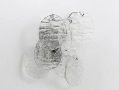  J T Kalmar Kalmar Lighting Up to Three J T Kalmar Blatt Ice Glass Disc Sconces Wall Lights Austria 1960s