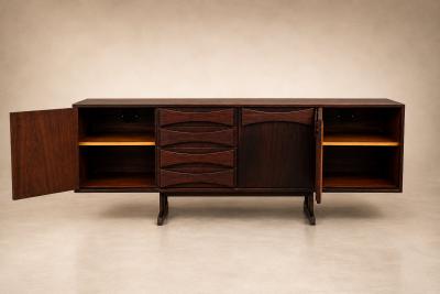  JD M veis e Decora es Brazilian Modern Credenza in Imbuia Wood Chrome by JD M veis Brazil
