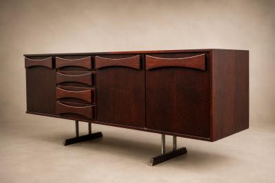  JD M veis e Decora es Brazilian Modern Credenza in Imbuia Wood Chrome by JD M veis Brazil