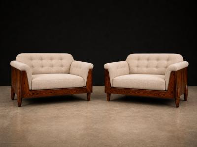  JD M veis e Decora es Pair of Brazilian Modern Armchairs in Rosewood Ivory Mohair JD Moveis