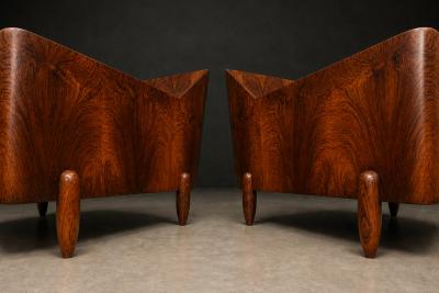  JD M veis e Decora es Pair of Brazilian Modern Armchairs in Rosewood Ivory Mohair JD Moveis
