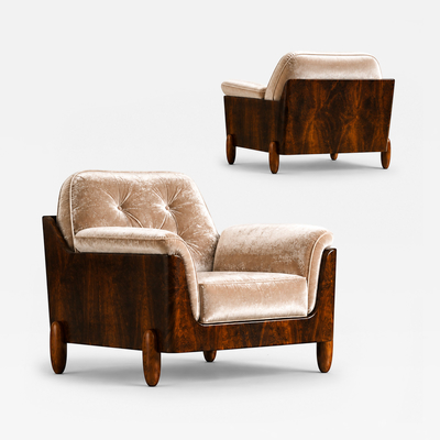  JD M veis e Decora es Pair of Brazilian Modern Armchairs in Rosewood Velvet JD M veis